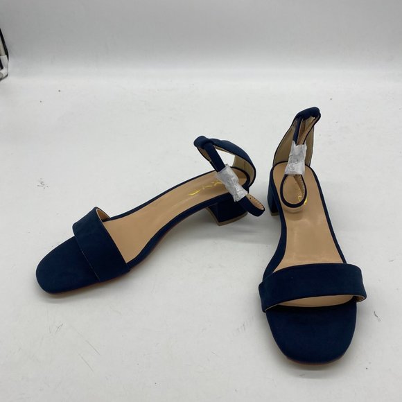 XYD Blue Open Toe Strappy Low Block Heel Ankle Strap Buckle Sandal - Picture 3 of 9